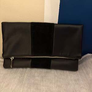 Nordstrom Black Vegan Leather and Suede Foldover Clutch